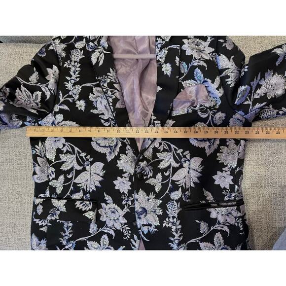 INC International Concepts Black Purple Silver Floral Party Suit Coat Blazer XL - Picture 7 of 16